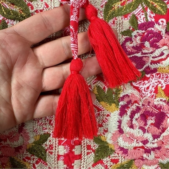 Savanna Jane Sz S  Bandana Red Bohemian Embroidered Floral Sleeveless Tank Top - Picture 8 of 12